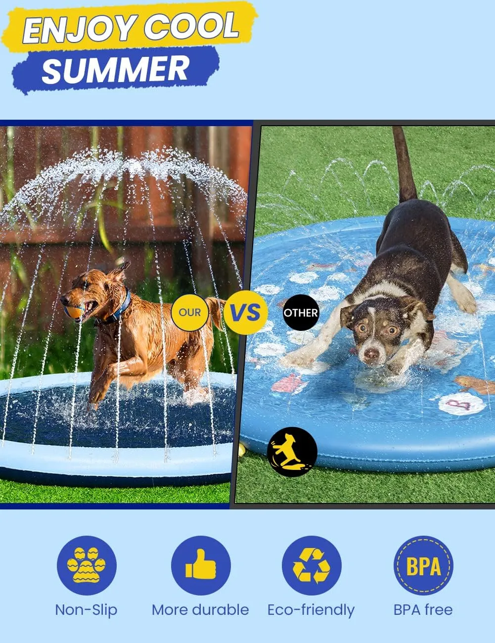 107 Inch Extra Large Dog Splash Pad, XXXL Non-Slip Splash Pads for Pet Dogs Kiddie Baby, Easy to Use/Clean