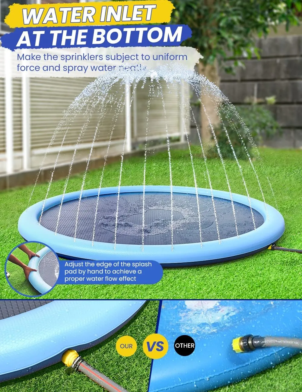 107 Inch Extra Large Dog Splash Pad, XXXL Non-Slip Splash Pads for Pet Dogs Kiddie Baby, Easy to Use/Clean