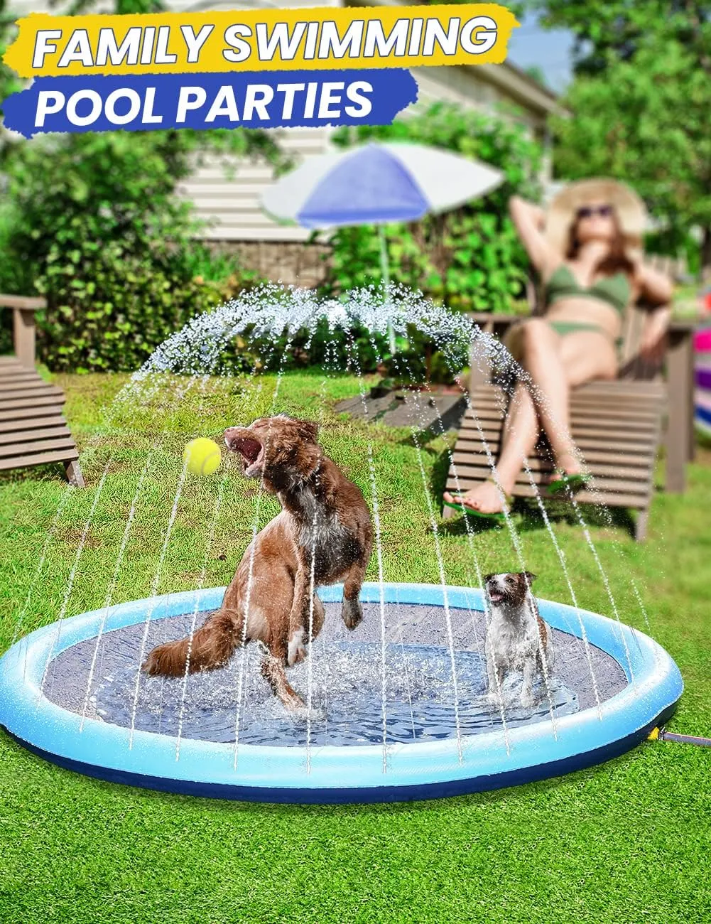 107 Inch Extra Large Dog Splash Pad, XXXL Non-Slip Splash Pads for Pet Dogs Kiddie Baby, Easy to Use/Clean