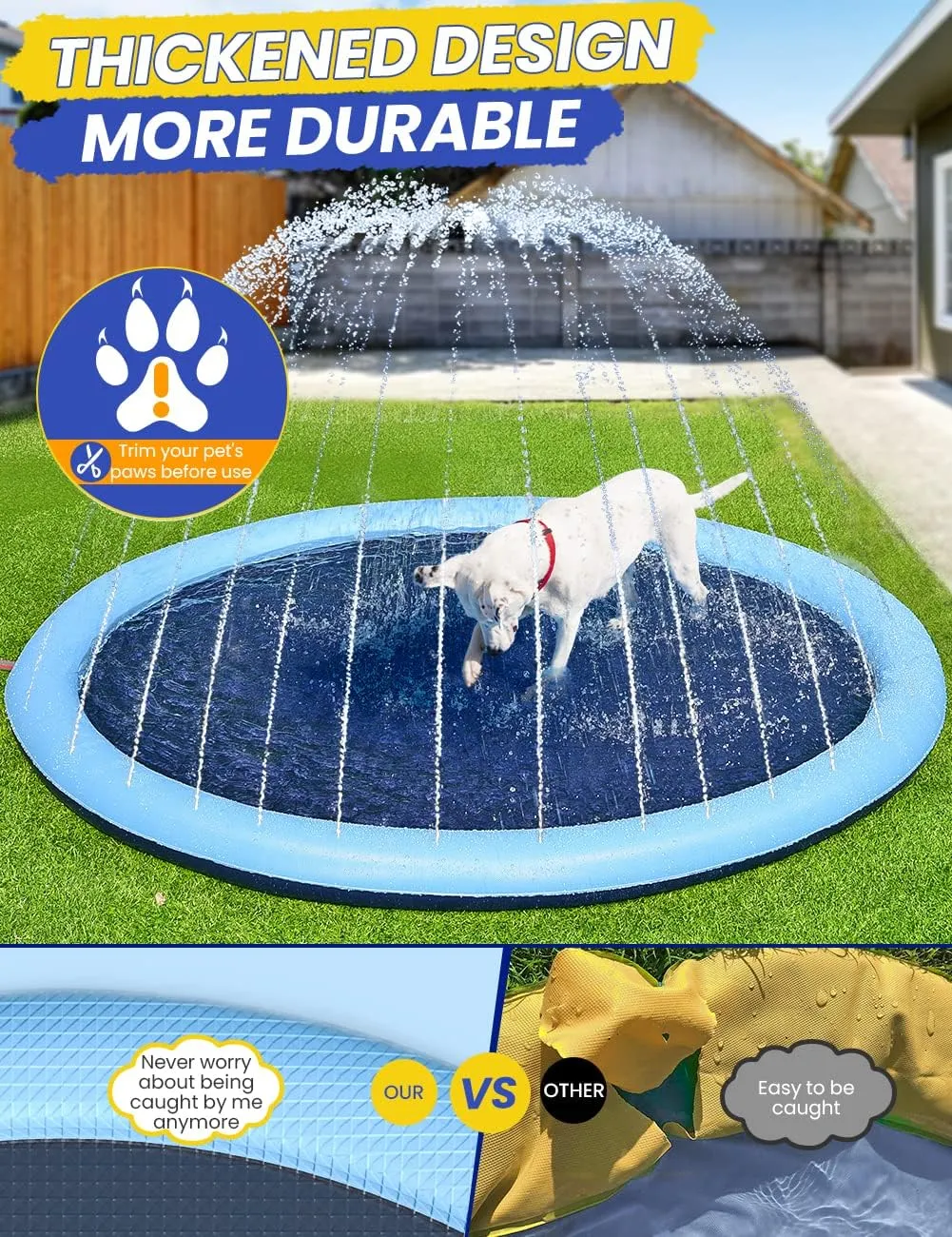 107 Inch Extra Large Dog Splash Pad, XXXL Non-Slip Splash Pads for Pet Dogs Kiddie Baby, Easy to Use/Clean