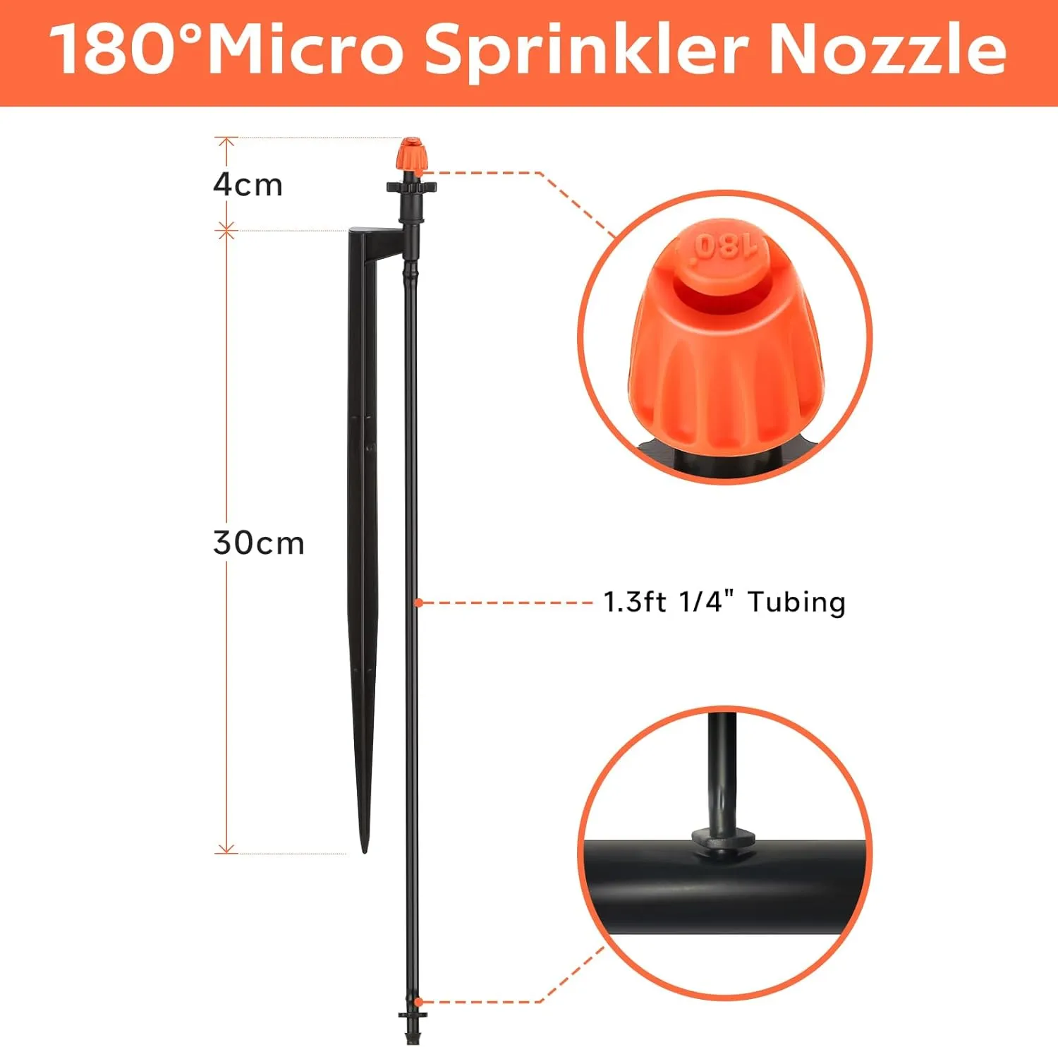 180 Degree Irrigation Sprinkler Heads: Micro Sprinkler Nozzle on 12 Inch Stake with 1/4" Tubing - Drip Spray Emitters for Garden Irrigation System