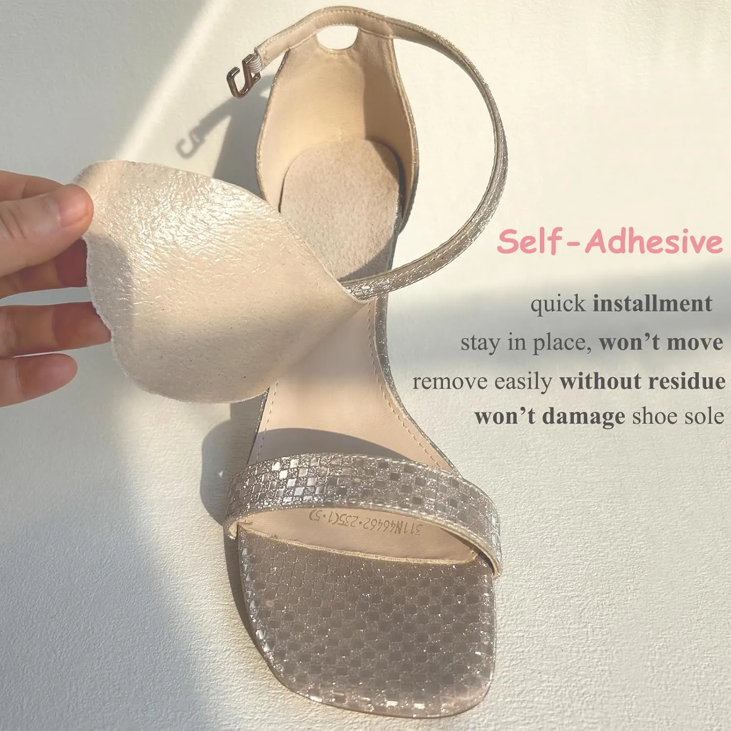 2 Pairs Pigskin Non-Slip High Heel Inserts, Ultra-Thin Adhesive Barefoot Sandal Inserts, New Lengthened 3/4 Weight Shifting Insoles for Dress Shoes, Flats and Boots