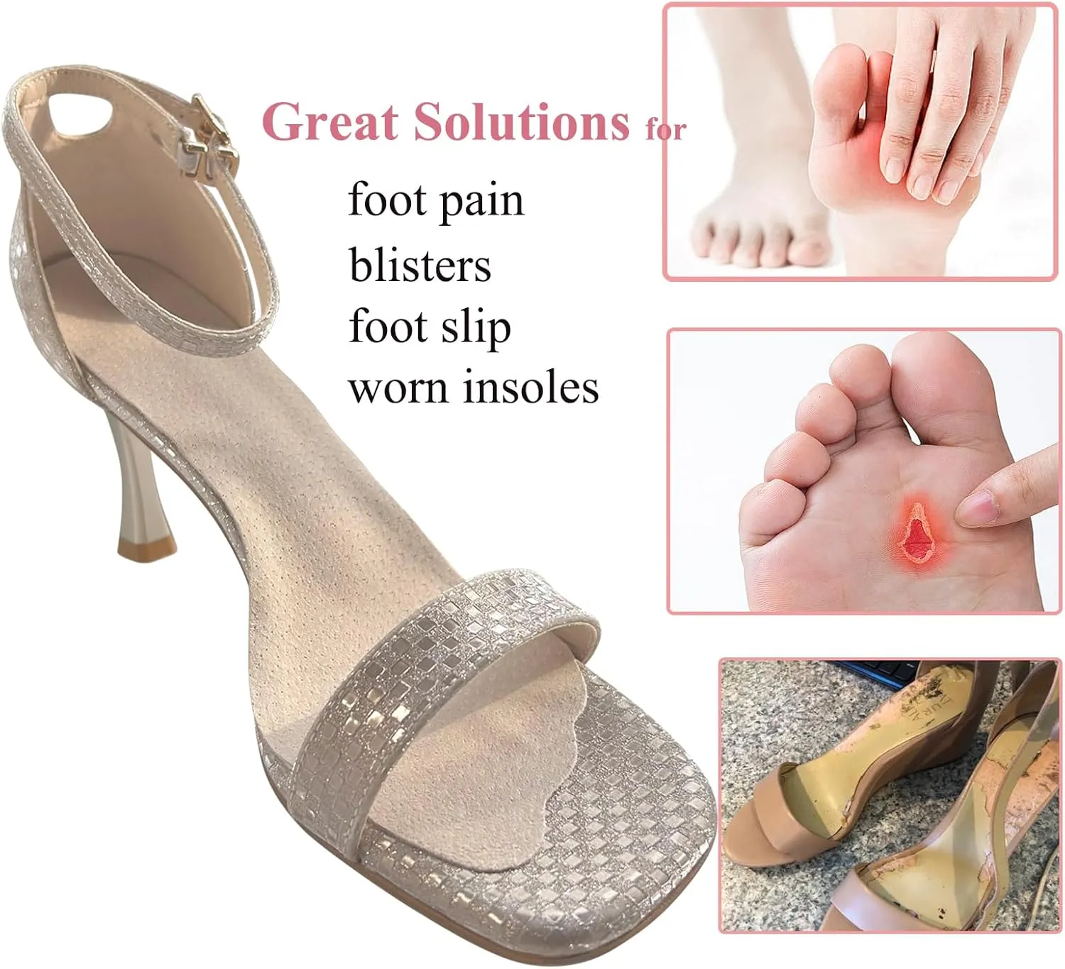 2 Pairs Pigskin Non-Slip High Heel Inserts, Ultra-Thin Adhesive Barefoot Sandal Inserts, New Lengthened 3/4 Weight Shifting Insoles for Dress Shoes, Flats and Boots