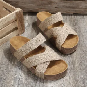 2025 Women'S Platform Sandals Flat Shoes Fashion Casual Hollow Open Toe Comfortable and Lightweight Outdoor Slippers