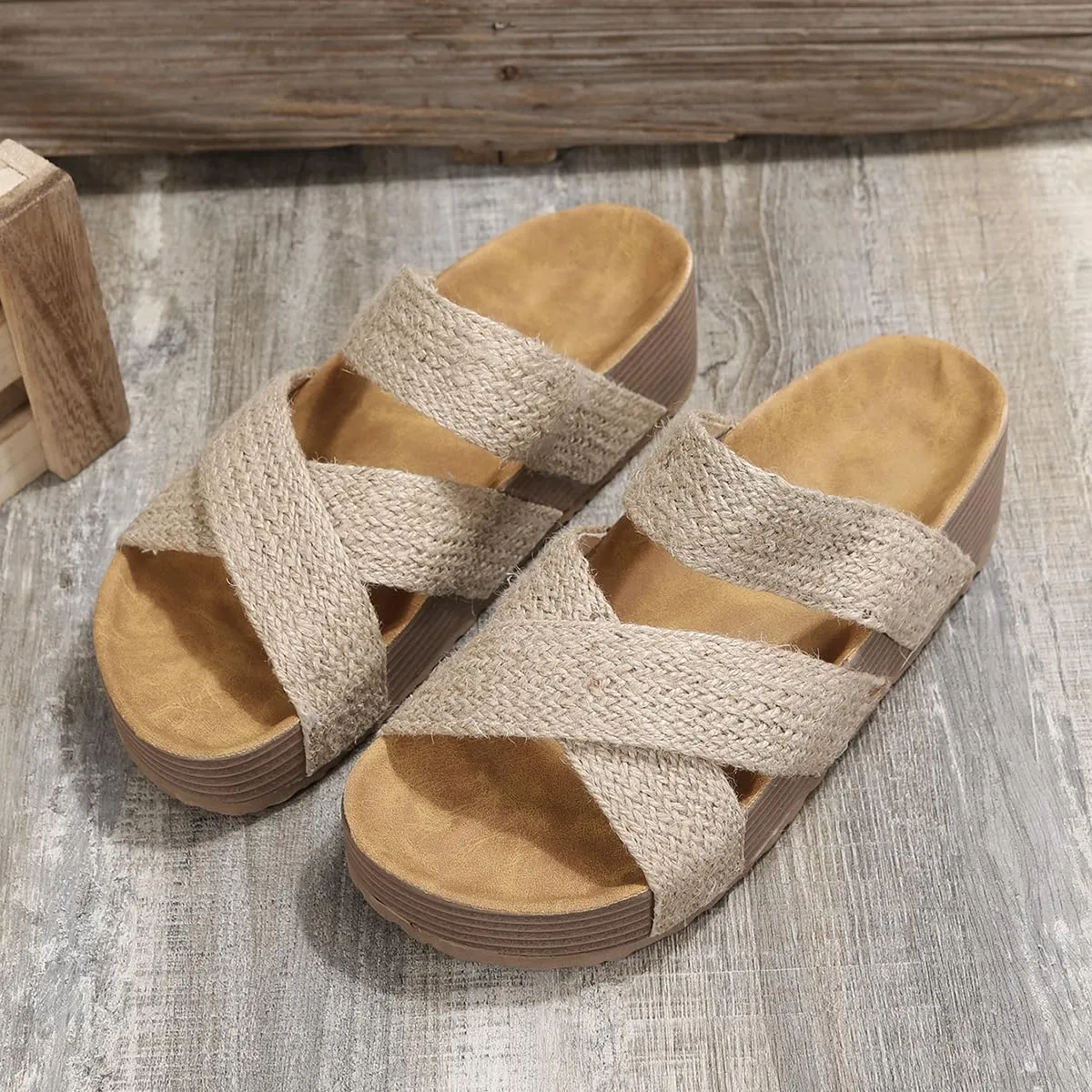 2025 Women'S Platform Sandals Flat Shoes Fashion Casual Hollow Open Toe Comfortable and Lightweight Outdoor Slippers