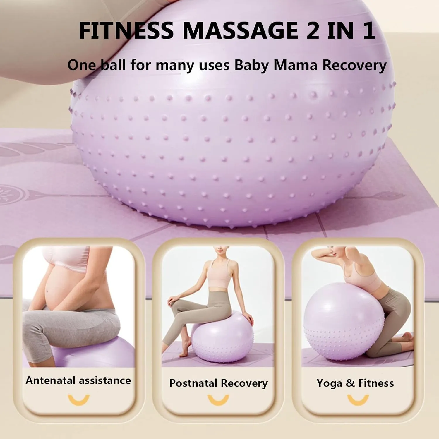 2.0mm Extra Thick Exercise Ball, Multiple Sizes Yoga Ball Non-Slip Bumps & Lines Anti-Burst Birthing Ball with Pump for Yoga Pilates Fitness Birthing Physical Therapy