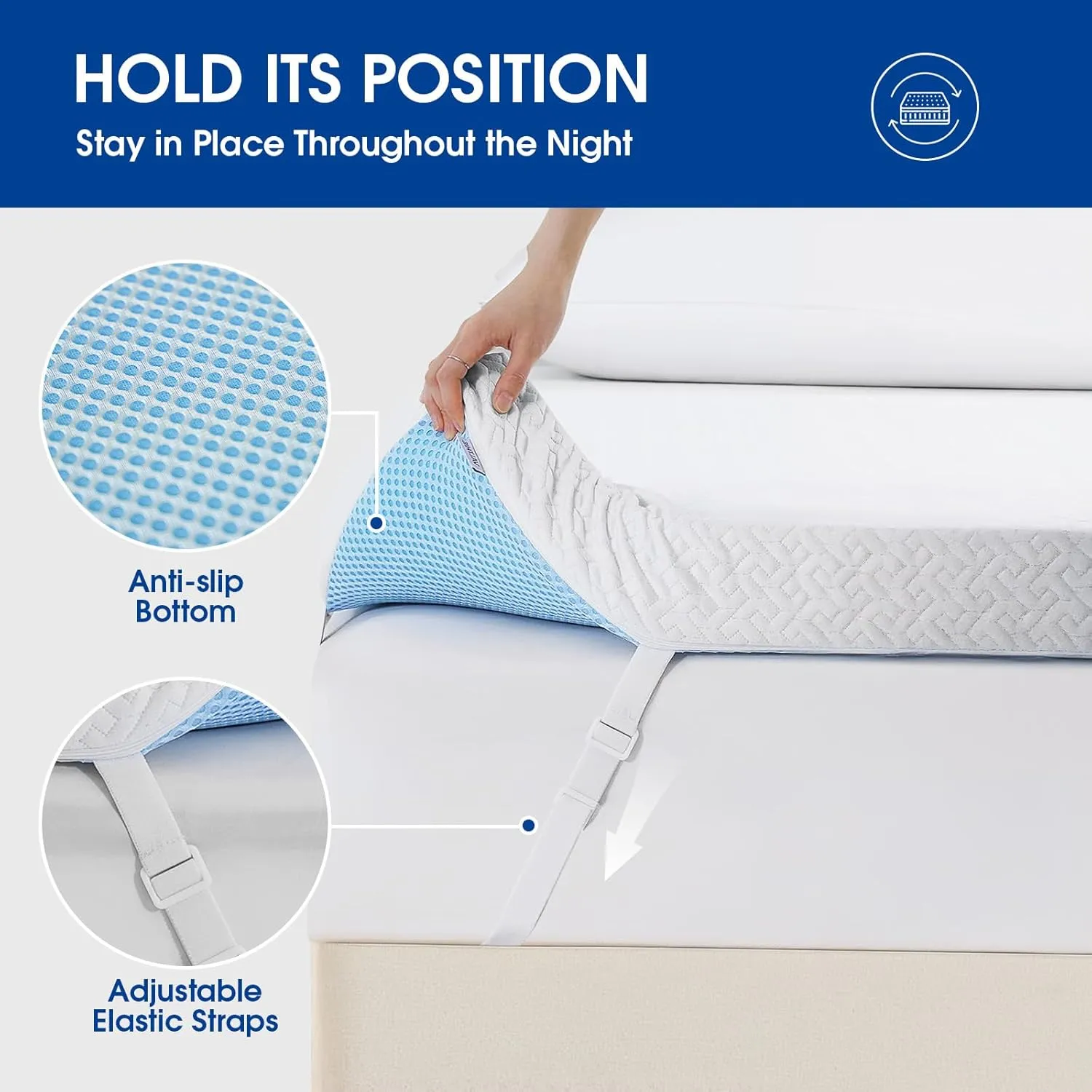 3 Inch Gel Memory Foam Mattress Topper Queen, Soft & Breathable Bed Topper for Pressure Relief, Non-Slip Design with Removable & Washable Cover, CertiPUR-US Certified