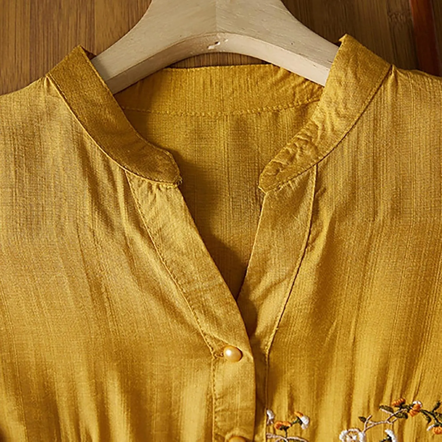 3/4 Sleeve Cotton Linen Shirts for Women 2025 Summer Retro Embroidered Boho Tops Dressy Casual Trendy Vacation Blouse