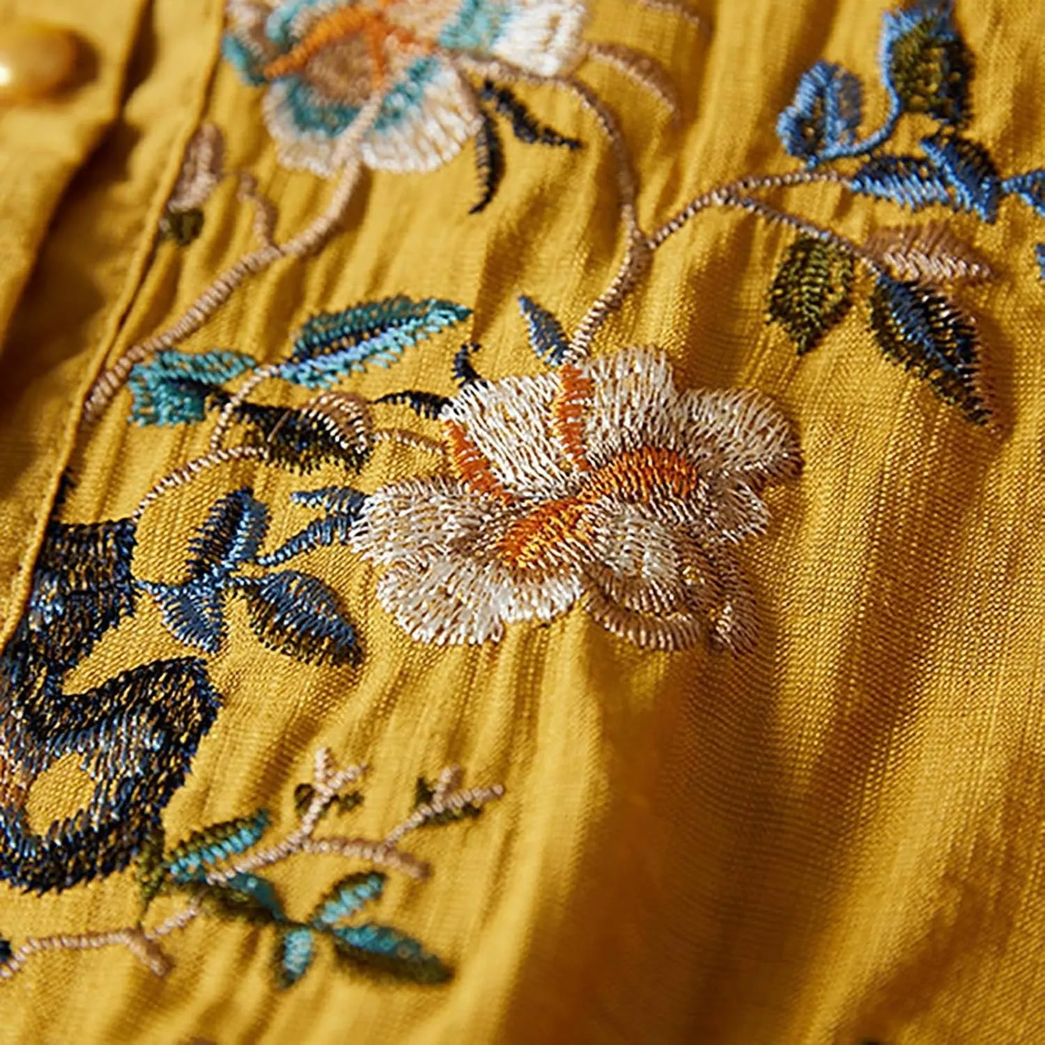 3/4 Sleeve Cotton Linen Shirts for Women 2025 Summer Retro Embroidered Boho Tops Dressy Casual Trendy Vacation Blouse