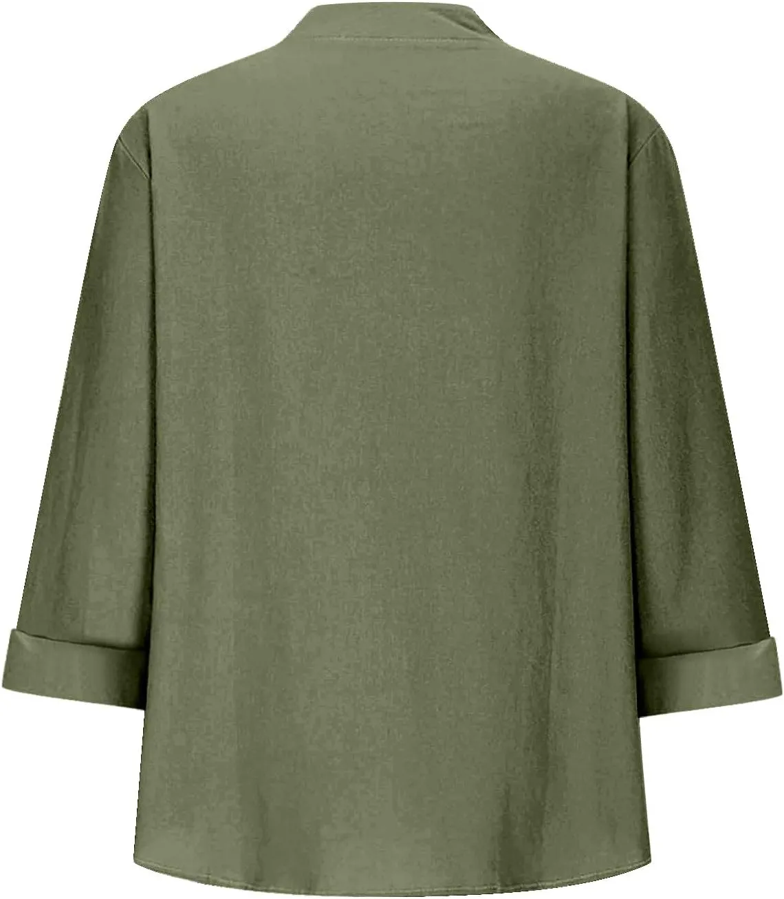 3/4 Sleeve Linen Tops for Women Loose Fit V Neck Button Down Henley Shirts Cute Summer Beach Tee Shirts with Pocket