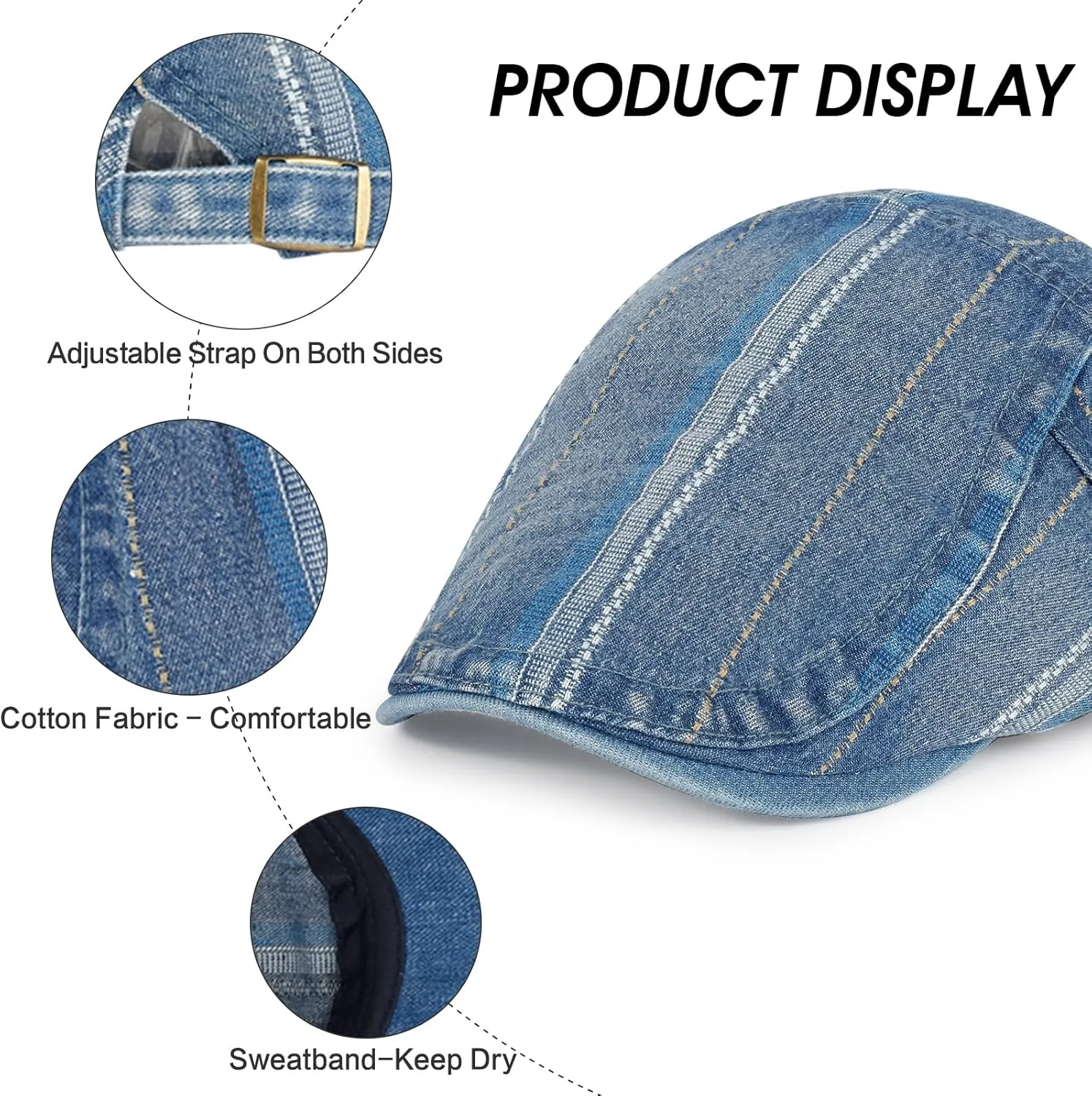 3Pcs Men's Newsboy Caps Washing Cotton Cooling Lightweight Scally Cap for Men Adjustable Flat Cap