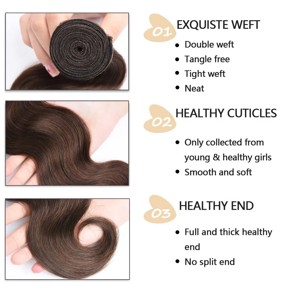 #4 Brown Bundles Human Hair Body Wave Bundles 22 22 22 Inch Chocolate Unprocessed Brazilian Virgin Hair 3 Bundle 50 Gram Per Bundle Deals Quick Weave Hair Extensions