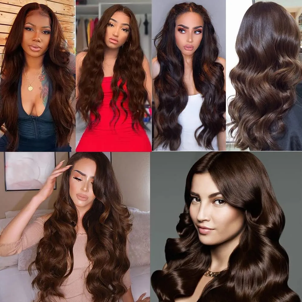 #4 Brown Bundles Human Hair Body Wave Bundles 22 22 22 Inch Chocolate Unprocessed Brazilian Virgin Hair 3 Bundle 50 Gram Per Bundle Deals Quick Weave Hair Extensions