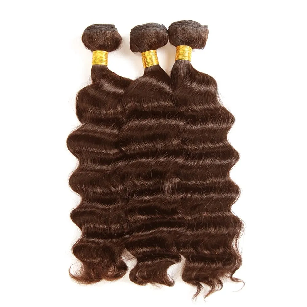 #4 Brown Bundles Human Hair Deep Wave Bundles 12 14 16 Inch Chocolate Unprocessed Brazilian Virgin Hair 3 Bundle 50 Gram Per Bundle Deals Quick Weave Hair Extensions