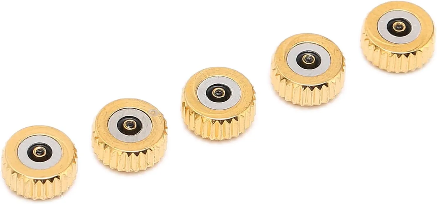 5pcs Gold Steel Watch Crown Spare Parts, Flat Quartz Mechanical Watch Head Replacement Accessories, Sturdy and Lightweight for Watch Repair and Replacement
