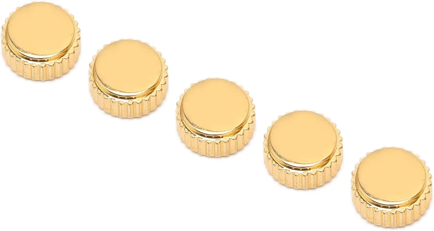 5pcs Gold Steel Watch Crown Spare Parts, Flat Quartz Mechanical Watch Head Replacement Accessories, Sturdy and Lightweight for Watch Repair and Replacement