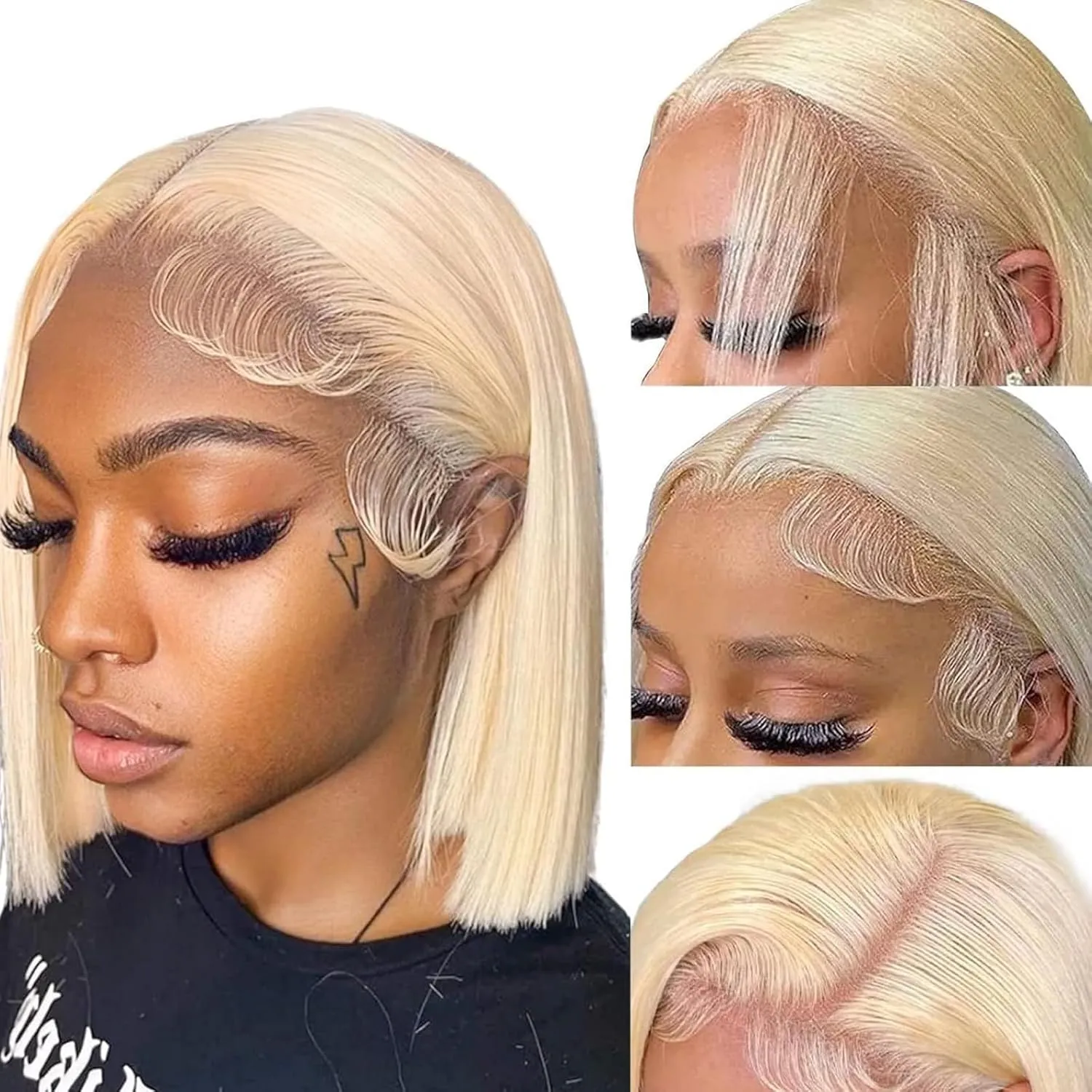 613 Blonde Bob Wig Virgin Human Hair 13x4 HD Lace Front Wig - 210% Density Glueless Pre-Plucked with Baby Hair, Brazilian Virgin Remy Short Straight Wigs for Women (10 Inch)