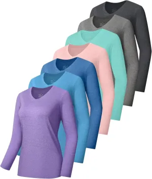 7 Pack Womens Long Sleeve Athletic Shirts UV Sun Protection UPF 50  Quick Dry Workout Running Tops V Neck