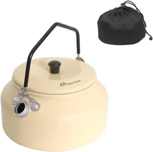 900ml Camping Kettle Aluminum Alloy Coffee & Tea Pot Outdoor Camping Portable Boiling Water Jug Lightweight Picnic Traveling Teakettle with Folding Handle & Storage Bag (Khaki)