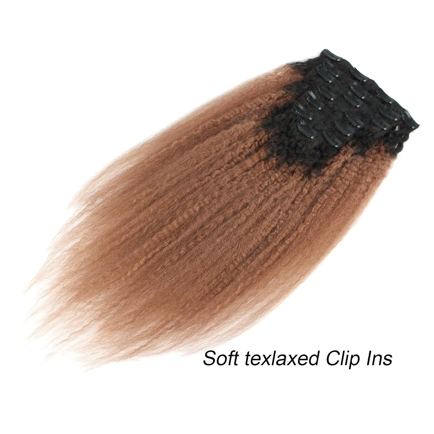 ABH AMAZINGBEAUTY HAIR Kinky Straight Ombre Clip in Hair Extensions for Black Women Remy Human Hair 120 Gram Natural Blcak Fading into Light Auburn TN30, 17 Clips with 7 Pieces 14 Inch