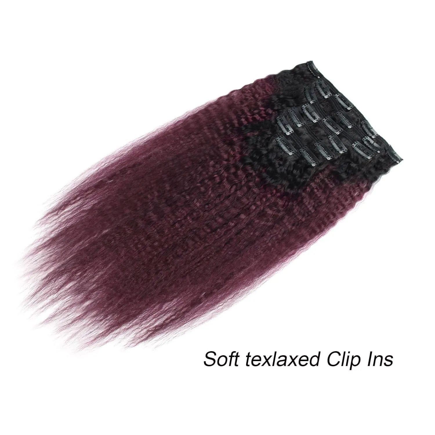 ABH AMAZINGBEAUTY HAIR Kinky Straight Ombre Human Hair Clip in Extensions Double Weft Real Remy Human Hair for Black Women Natural Black Fading Iinto Cherry Wine 7 Pieces 120 Grams KS TN-99J, 16 Inch