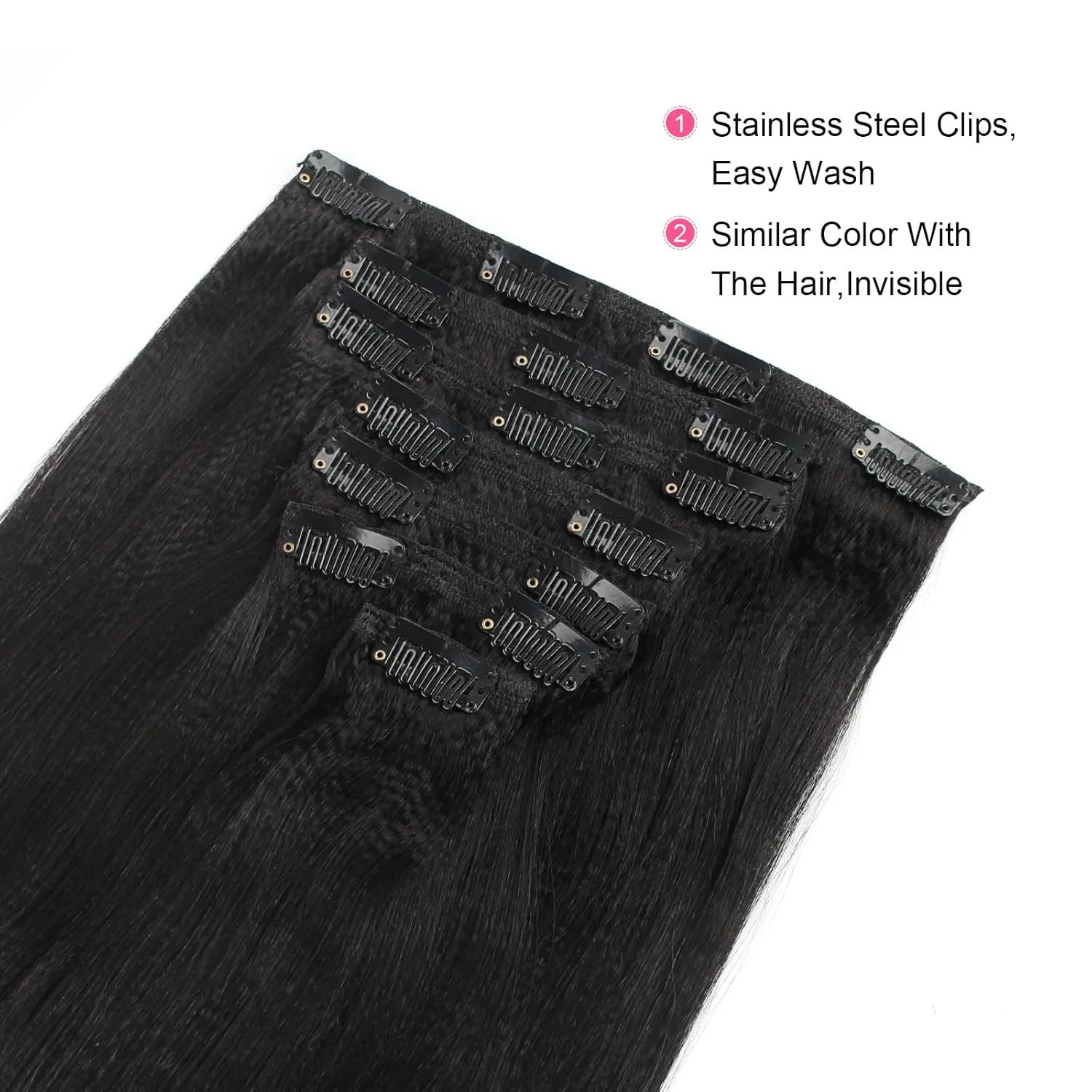 ABH AMAZINGBEAUTY HAIR Real Remy Thick Yaki Straight Clip Ins Black Hair Extensions for African American Relaxed Hair 7 Pieces 120 Gram Per Set, 16 Inch