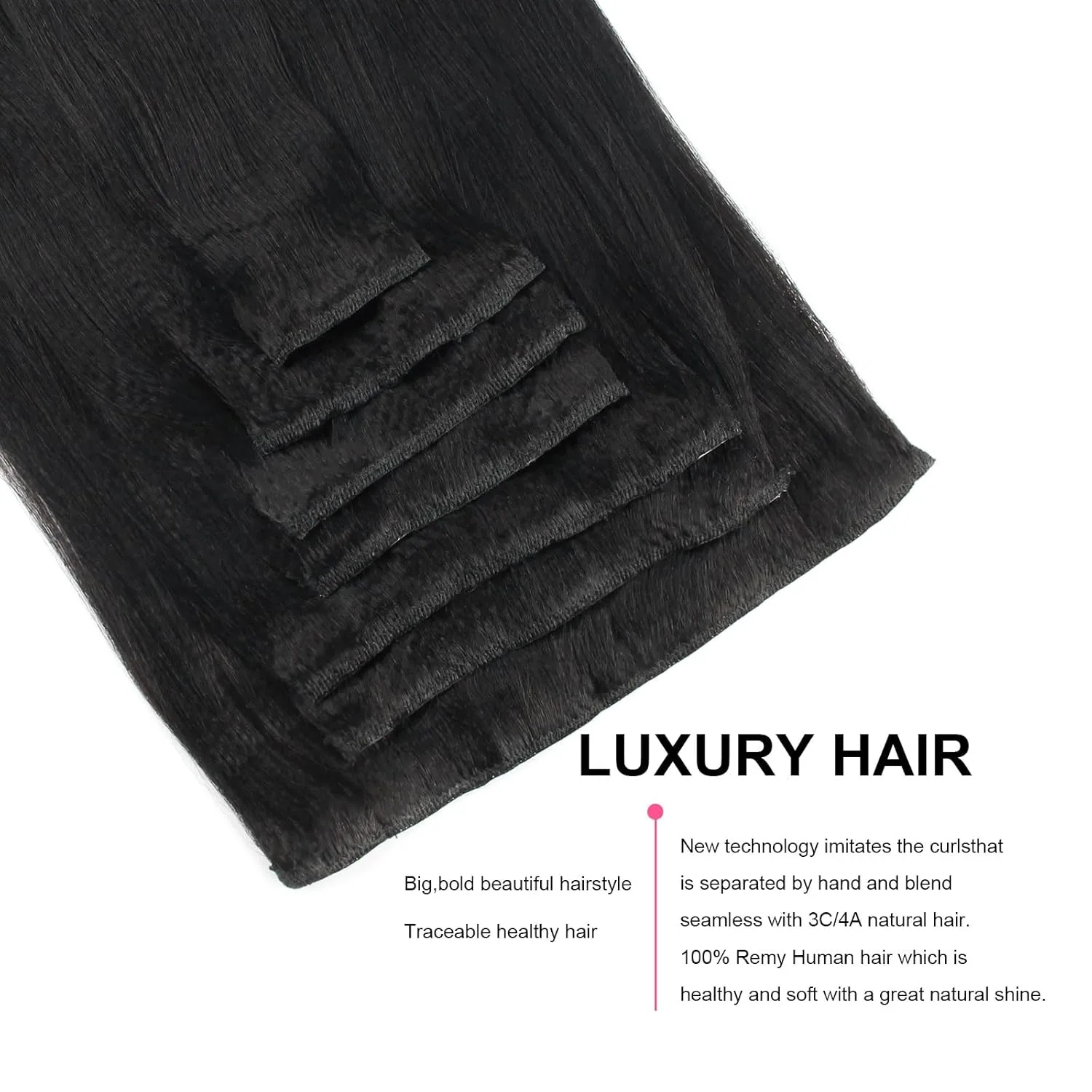ABH AMAZINGBEAUTY HAIR Real Remy Thick Yaki Straight Clip Ins Black Hair Extensions for African American Relaxed Hair 7 Pieces 120 Gram Per Set, 16 Inch