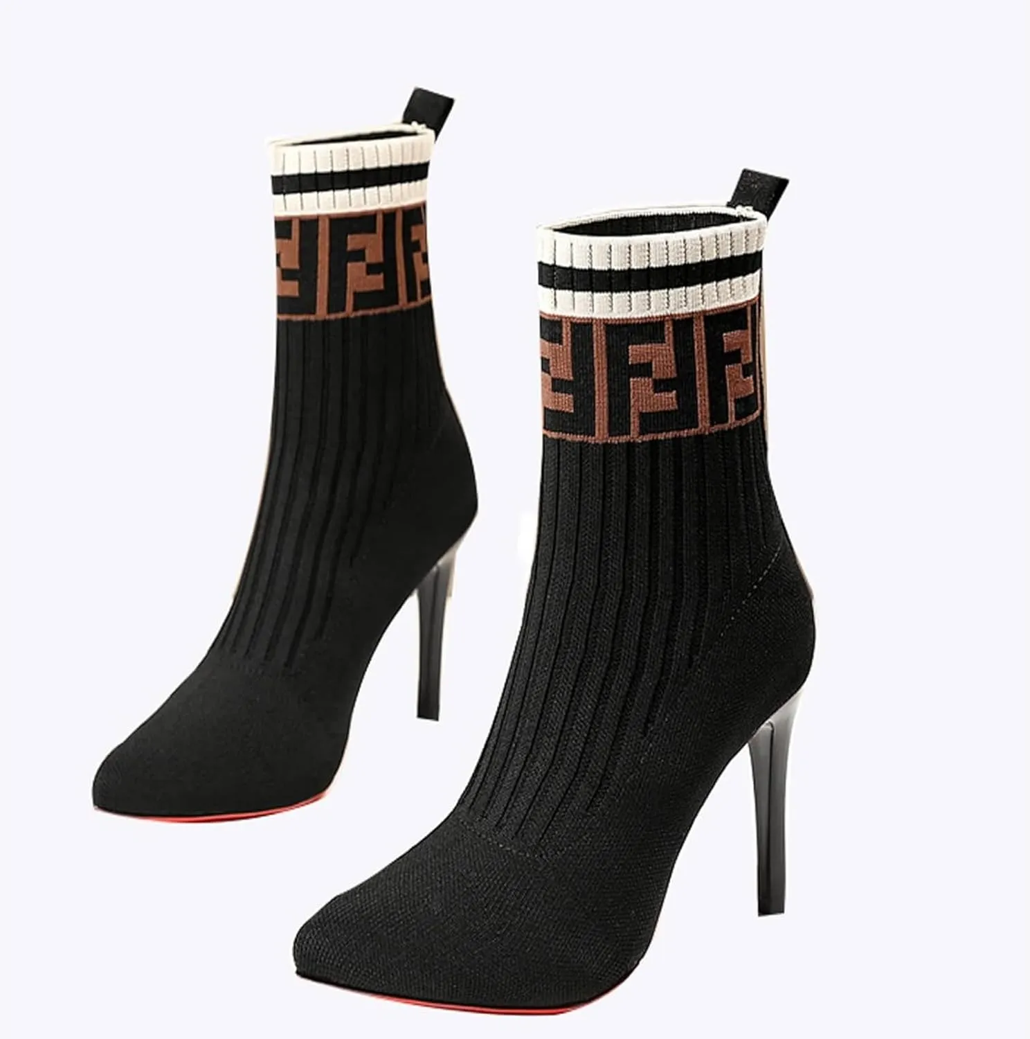 Aflngle Women's Sexy Pointed Toe Stiletto High Heel Ankle Boots Fashion Elastic Knitted Fabric Short Long Sock Heels Comfy Mid Calf Booties