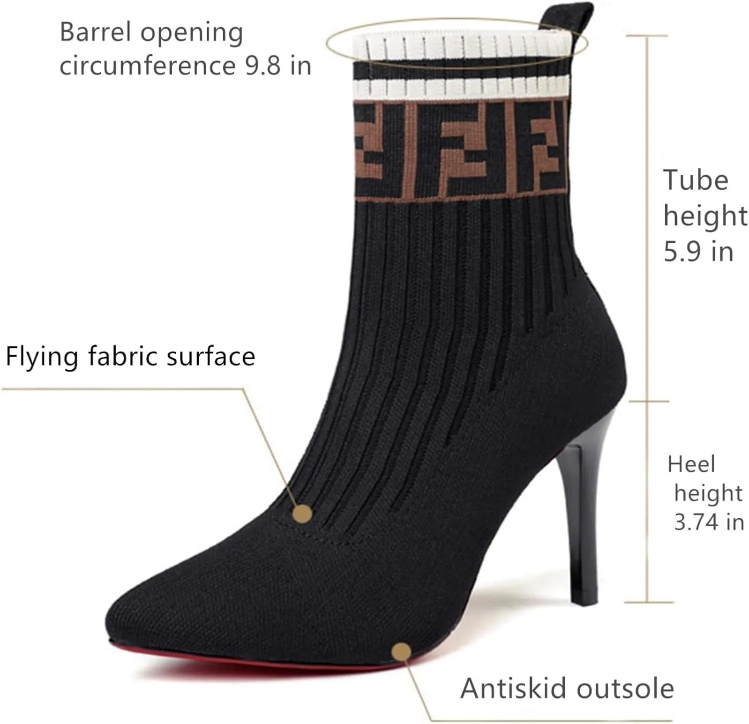 Aflngle Women's Sexy Pointed Toe Stiletto High Heel Ankle Boots Fashion Elastic Knitted Fabric Short Long Sock Heels Comfy Mid Calf Booties