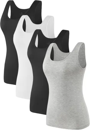 Air Curvey Basic Tank Tops for Women Sleeveless Undershirts 2-4 Pack Layering Lightweight Casual Tops