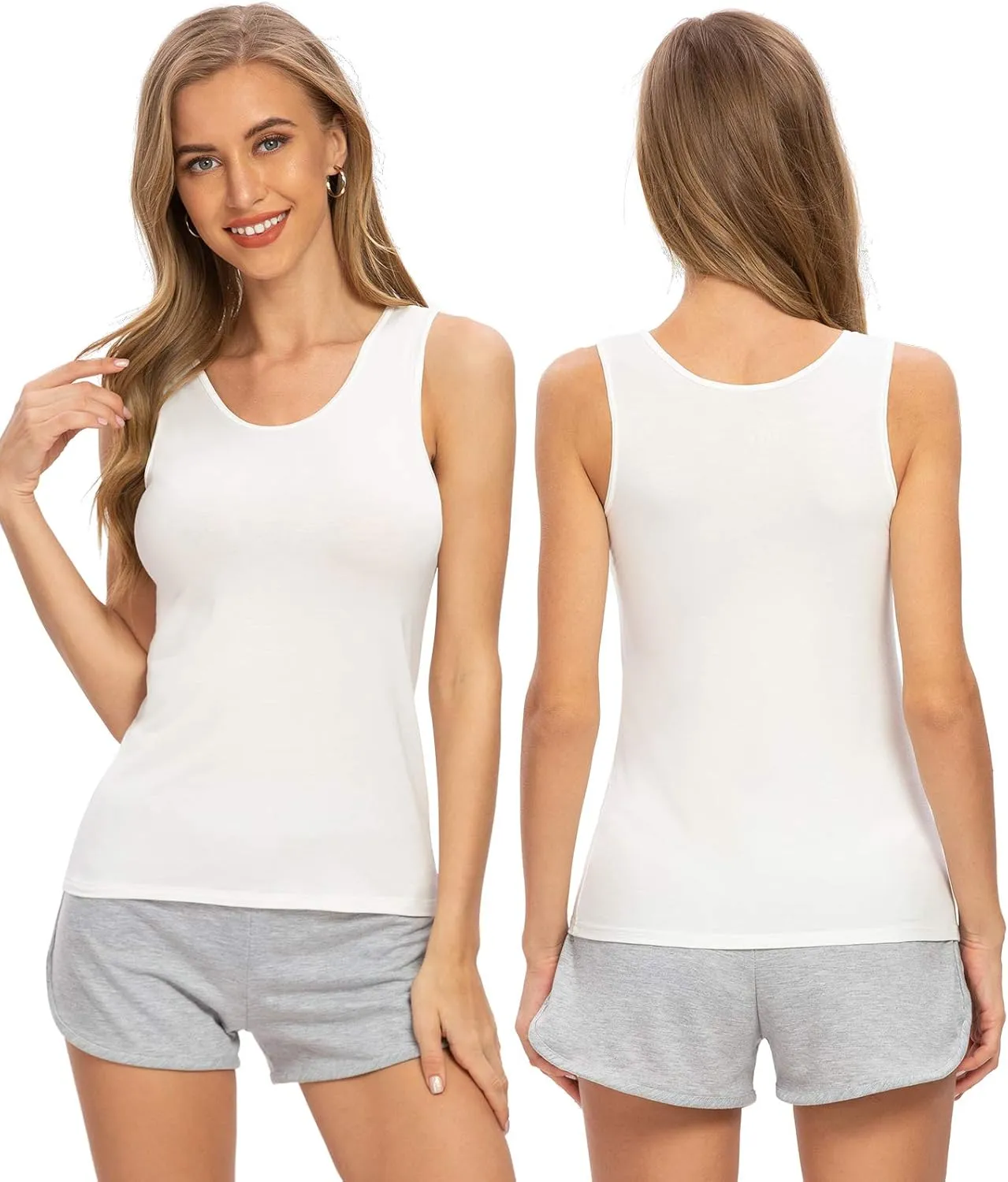Air Curvey Basic Tank Tops for Women Sleeveless Undershirts 2-4 Pack Layering Lightweight Casual Tops
