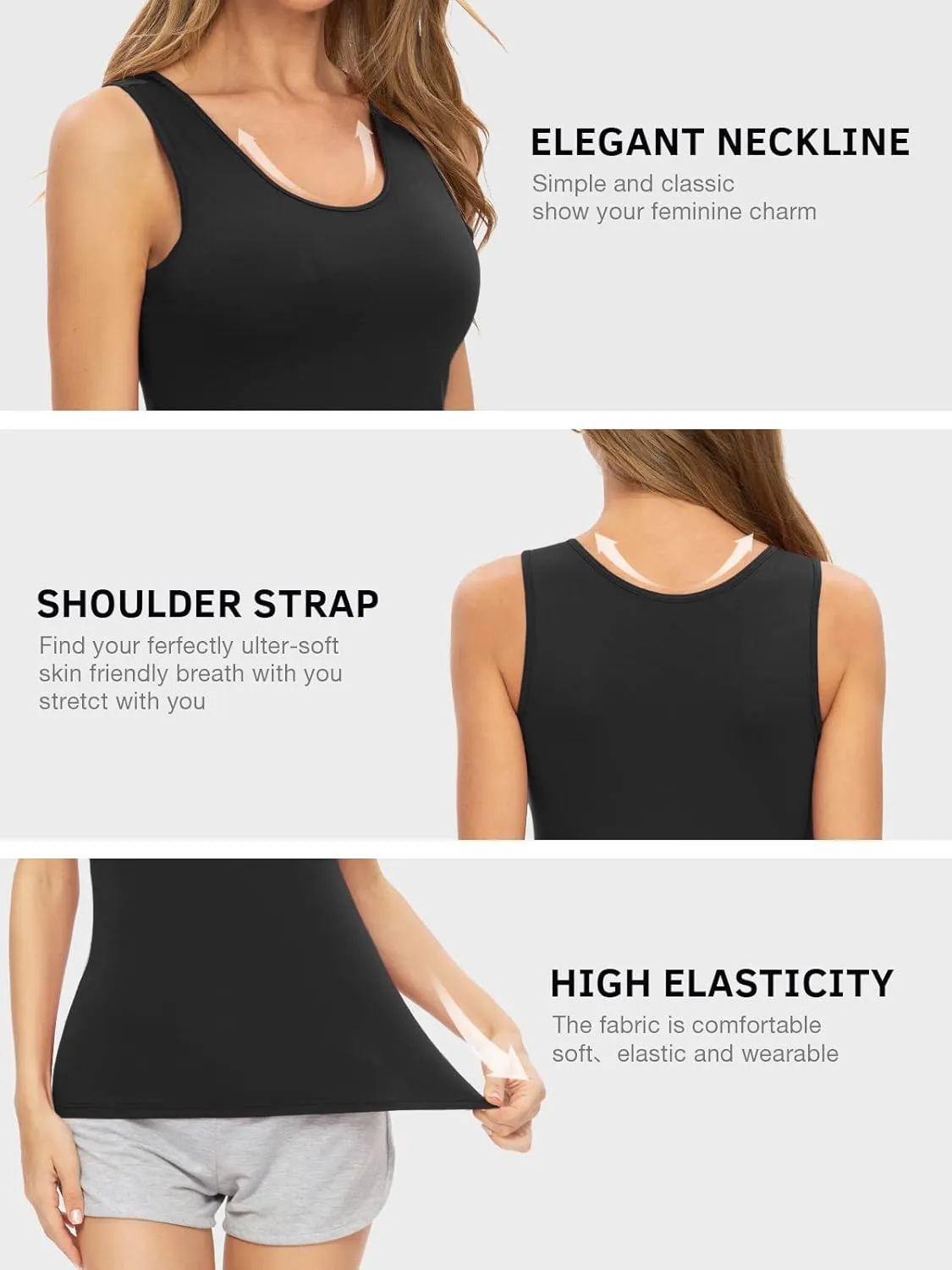 Air Curvey Basic Tank Tops for Women Sleeveless Undershirts 2-4 Pack Layering Lightweight Casual Tops