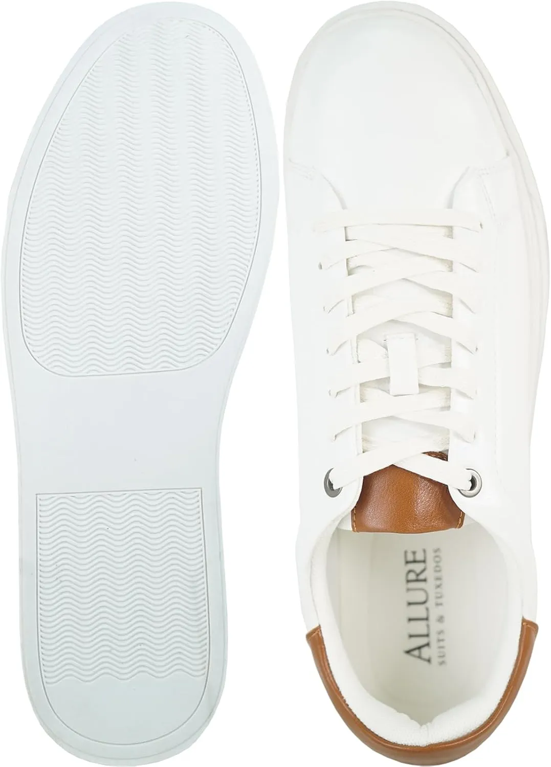 ALLURE-SUITS & TUXEDOS Men Fashion Sneaker AL05 Classic Lace Up Oxford Casual Shoe with Removable Insole for Prom Party and Any Occasions for Prom Party and Any Occasions Black Cognac and White