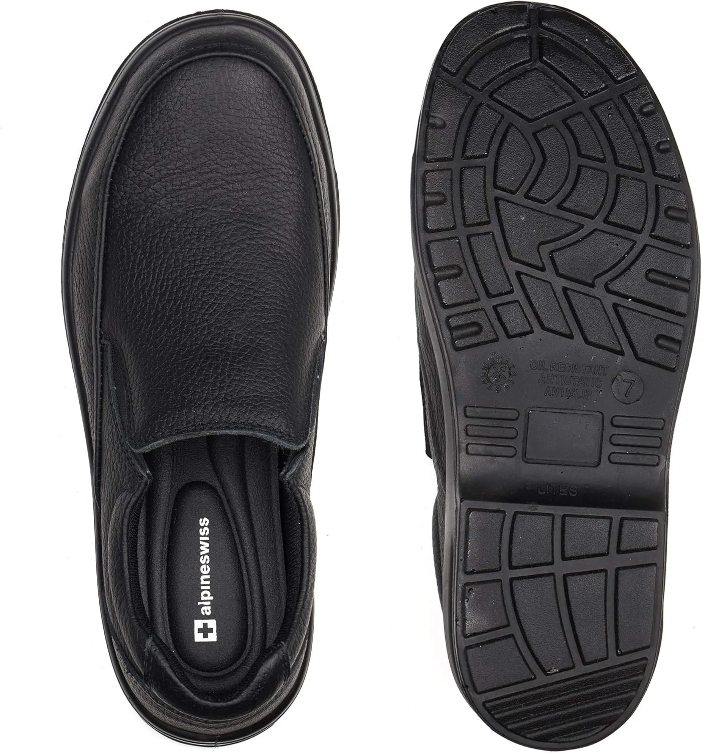 Alpine Swiss Arbete Mens Leather Slip-On Work Shoes Slip Resistant