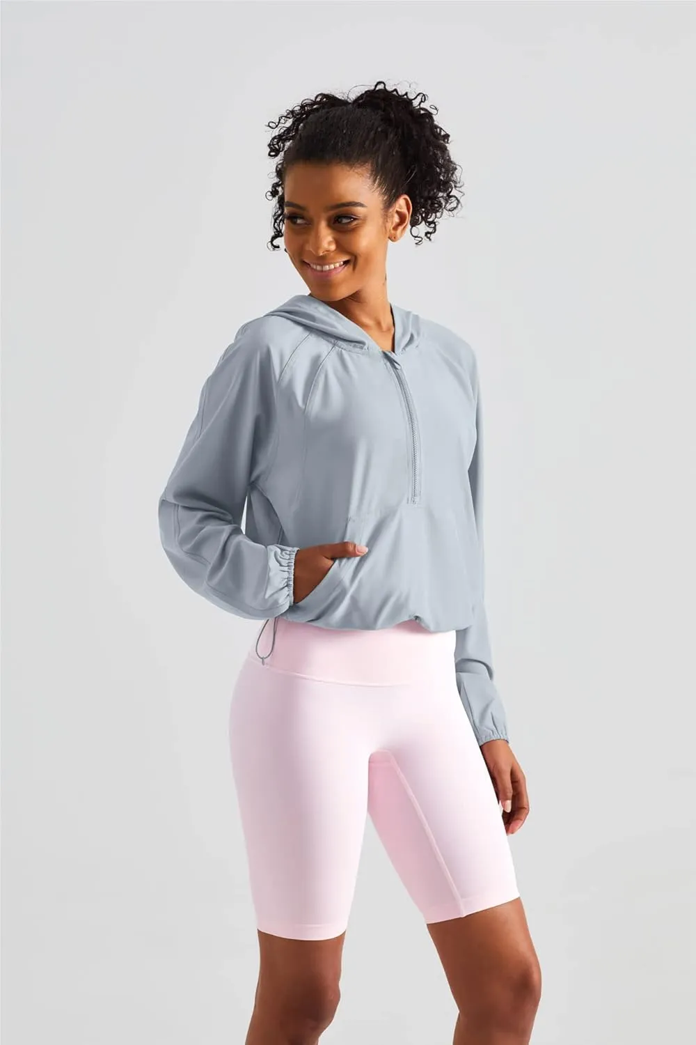 altiland Lightweight Workout Jacket for Women, Cropped Athletic Gym Running Hoodie, UV Protection Half Zip Pullover UPF 50 