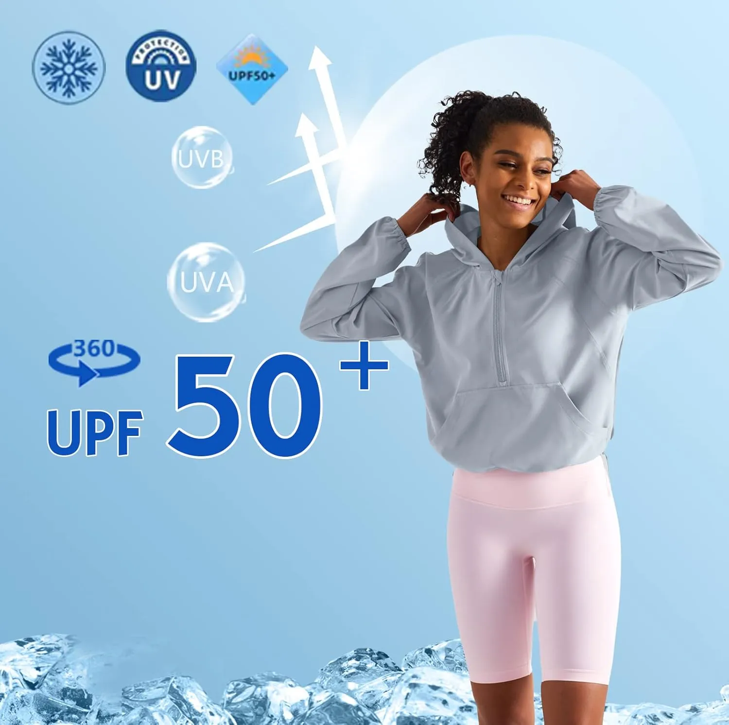 altiland Lightweight Workout Jacket for Women, Cropped Athletic Gym Running Hoodie, UV Protection Half Zip Pullover UPF 50 