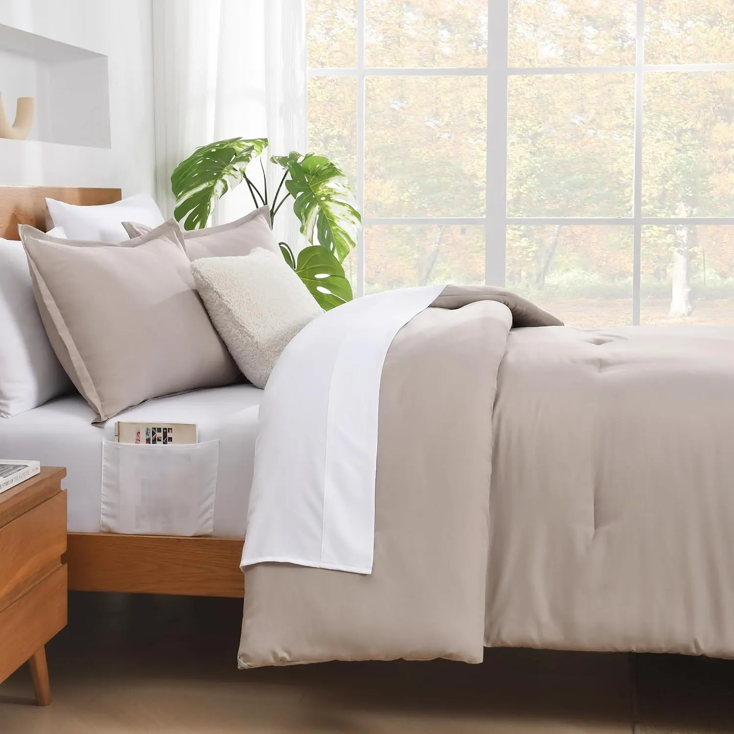 Andency King Size Comforter Set - 7 Pieces Bed in a Bag King Bedding Comforter Sets Oatmeal, Winter Solid Soft Lightweight Comforter with Fitted Sheets, Flat Sheets, Pillowcases & Shams