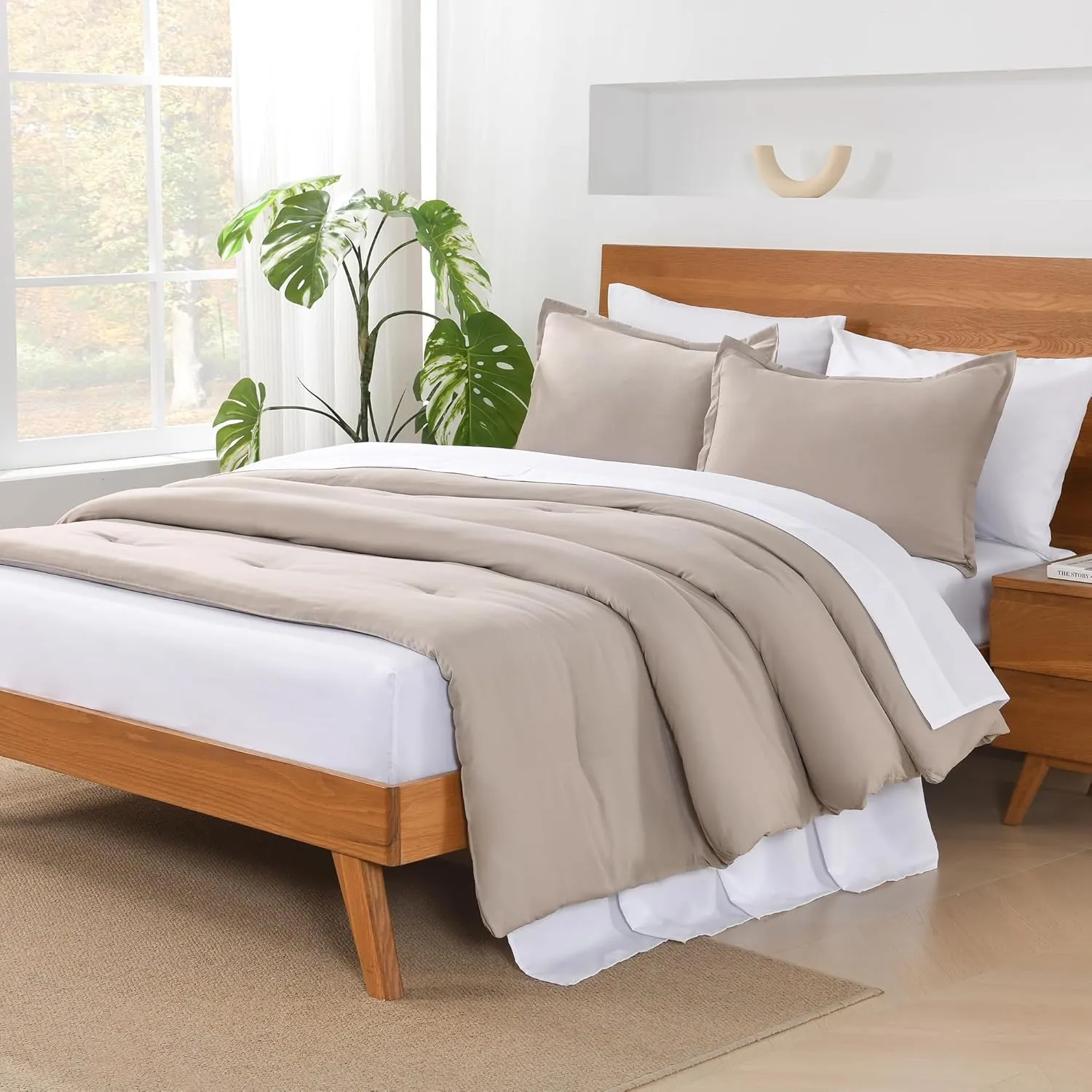 Andency King Size Comforter Set - 7 Pieces Bed in a Bag King Bedding Comforter Sets Oatmeal, Winter Solid Soft Lightweight Comforter with Fitted Sheets, Flat Sheets, Pillowcases & Shams