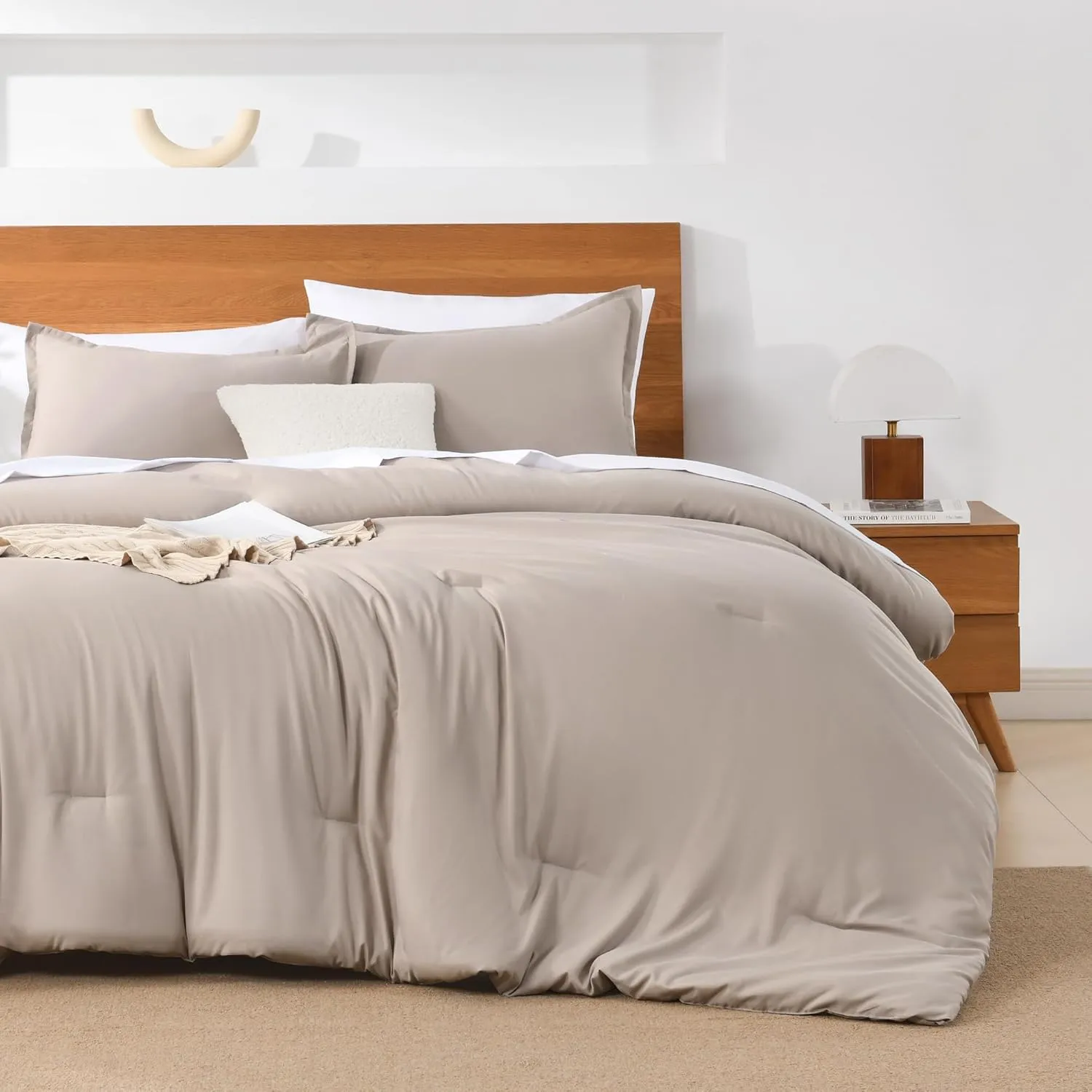 Andency King Size Comforter Set - 7 Pieces Bed in a Bag King Bedding Comforter Sets Oatmeal, Winter Solid Soft Lightweight Comforter with Fitted Sheets, Flat Sheets, Pillowcases & Shams