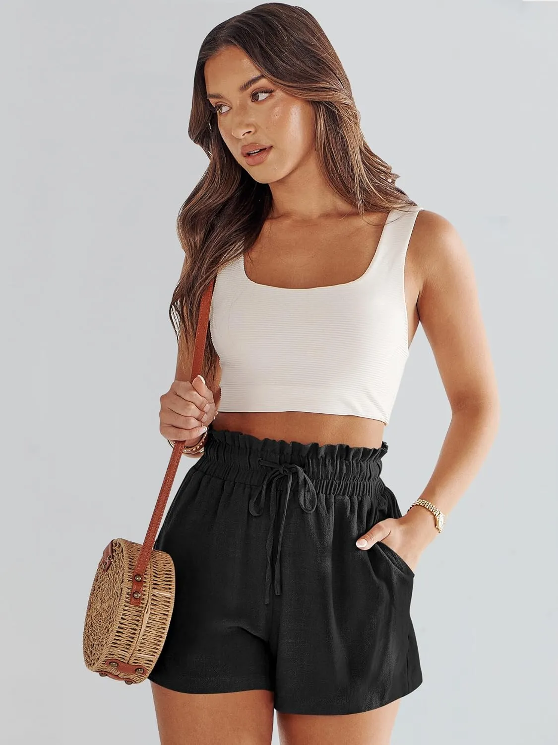 ANRABESS Linen Shorts for Women Summer Casual Wide Leg Loose High Waist Drawstring Dressy Beach Shorts 2025 Comfy Clothes