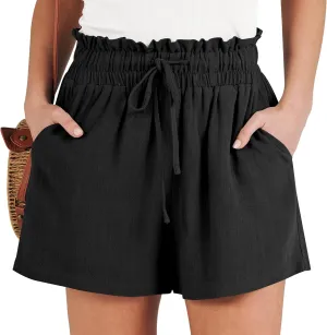 ANRABESS Linen Shorts for Women Summer Casual Wide Leg Loose High Waist Drawstring Dressy Beach Shorts 2025 Comfy Clothes