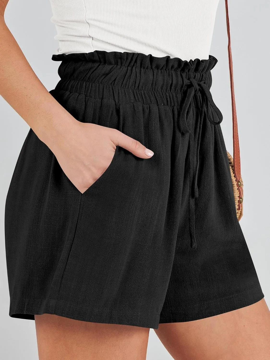 ANRABESS Linen Shorts for Women Summer Casual Wide Leg Loose High Waist Drawstring Dressy Beach Shorts 2025 Comfy Clothes