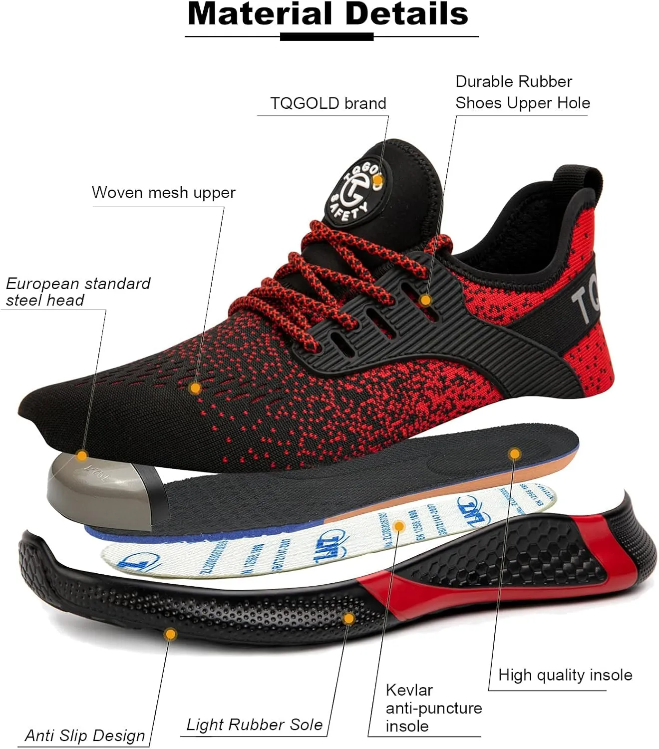 AONEGOLD Safety Shoes for Men Steel Toe Sneaker Work Shoes Lightweight Breathable Industrial Construction Puncture Proof Shoes