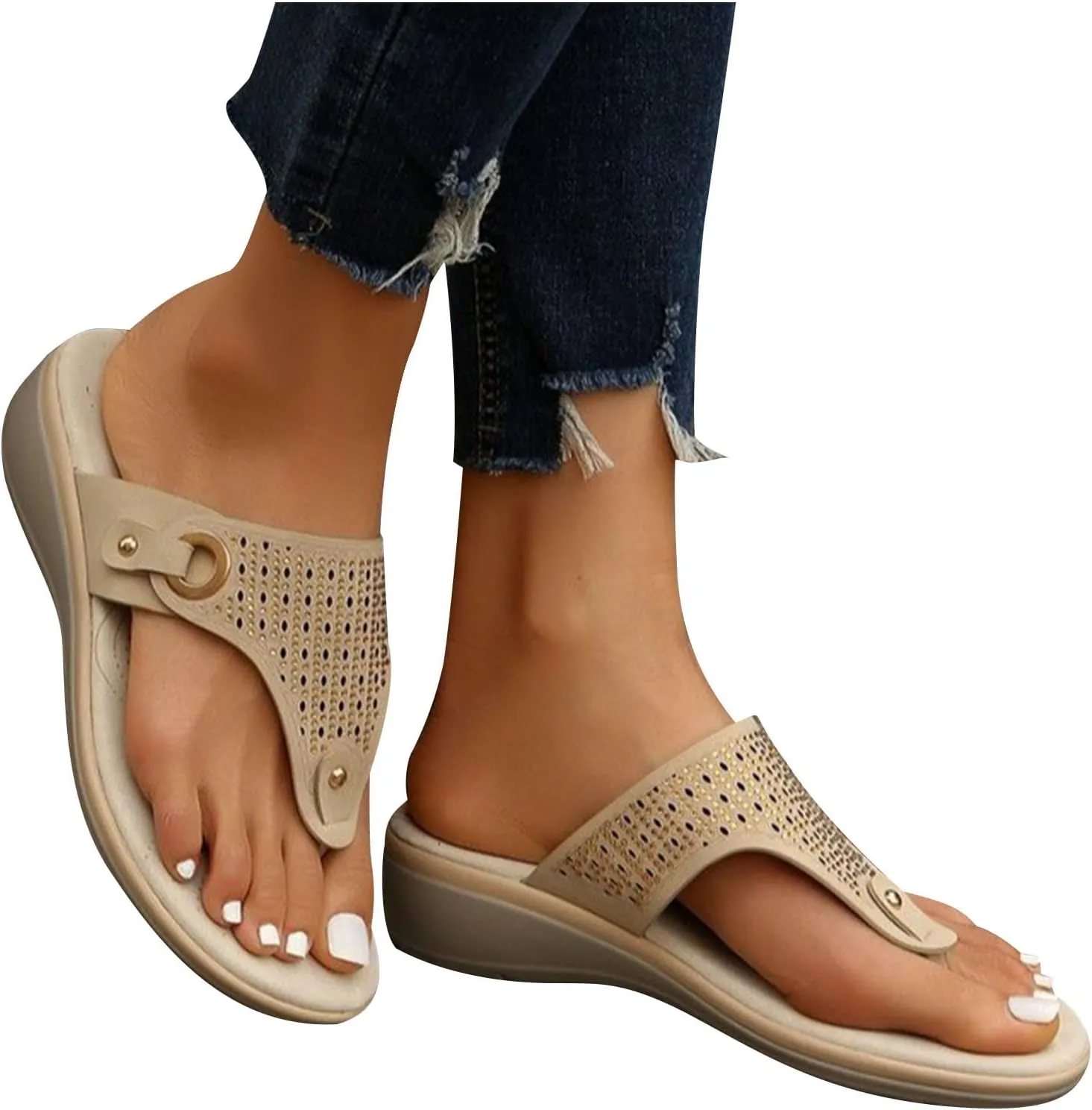 Arch Support Flip Flops Slippers for Women Summer Beach Walking Thong Sandals Comfort Low Wedge Clip Toe Sandal Shoes