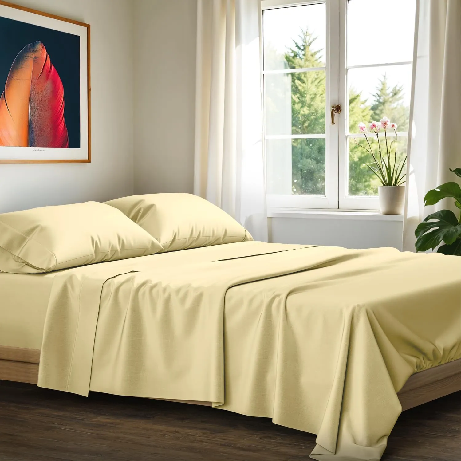 Ashton Sheets 100% Egyptian Cotton Sheets Queen Size - 1200 Thread Count 4 PC Queen Sheet Set Egyptian Cotton, Sateen Weave Luxury Sheets Queen Size, High Thread Count Sheets, 17" Deep Pocket - Beige