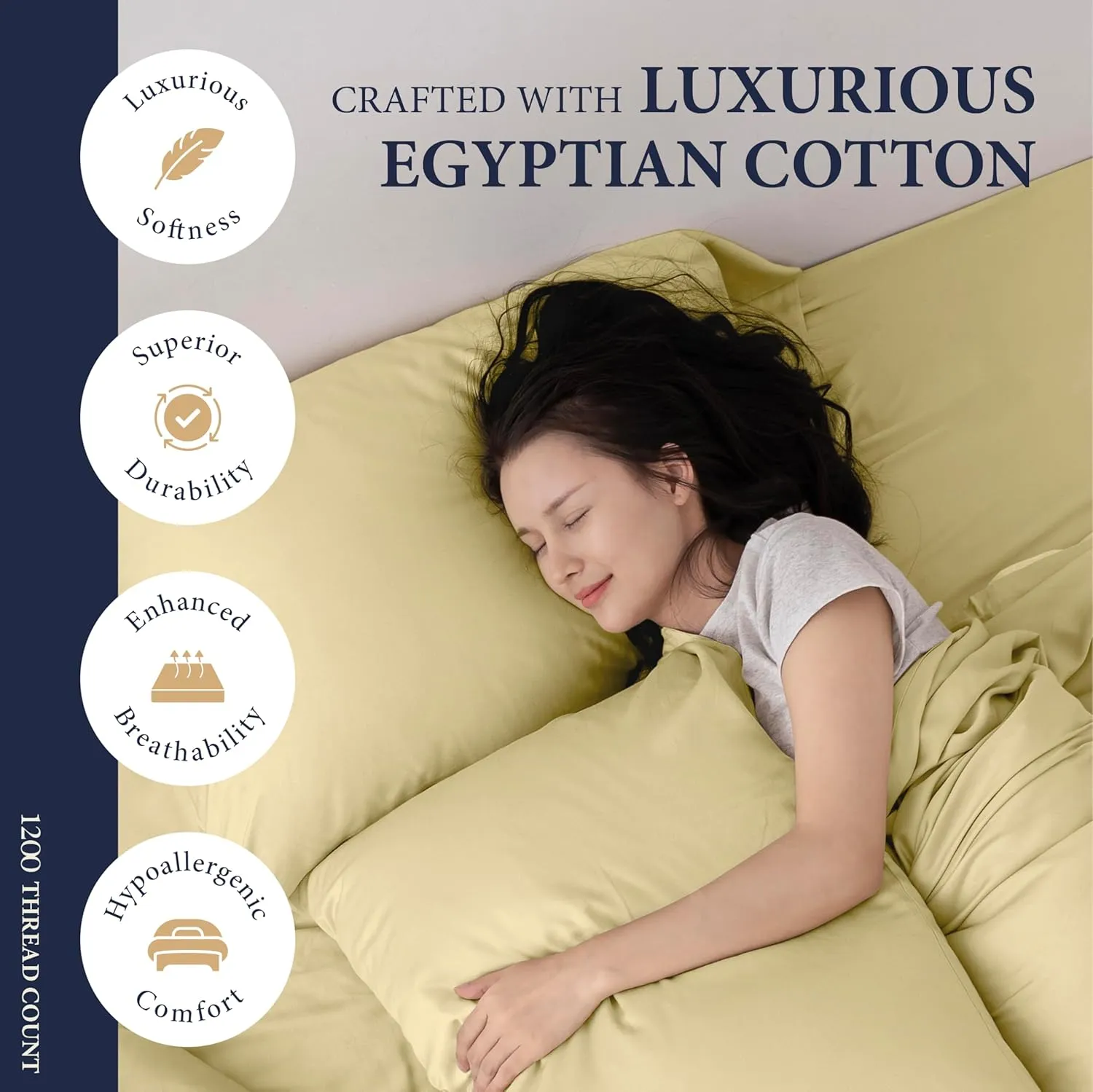 Ashton Sheets 100% Egyptian Cotton Sheets Queen Size - 1200 Thread Count 4 PC Queen Sheet Set Egyptian Cotton, Sateen Weave Luxury Sheets Queen Size, High Thread Count Sheets, 17" Deep Pocket - Beige