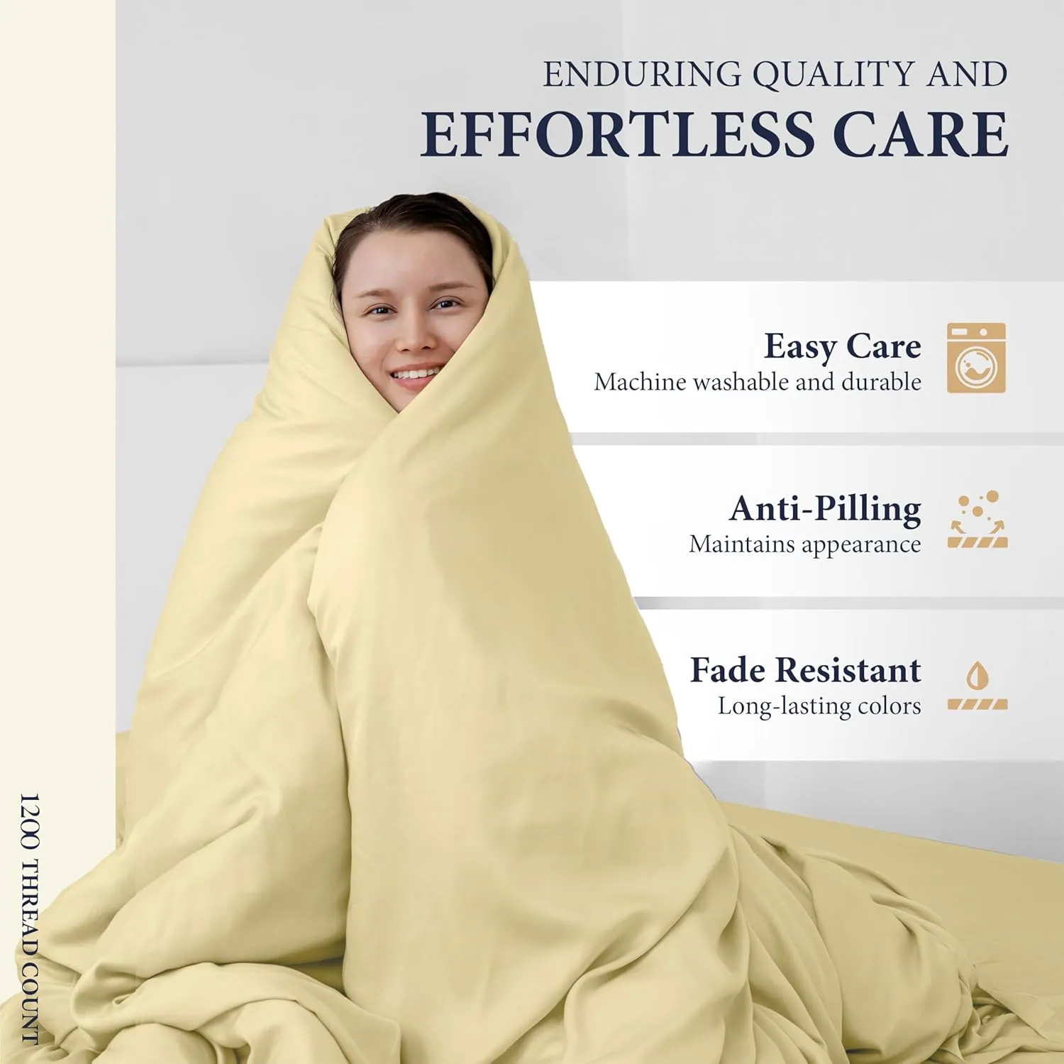 Ashton Sheets 100% Egyptian Cotton Sheets Queen Size - 1200 Thread Count 4 PC Queen Sheet Set Egyptian Cotton, Sateen Weave Luxury Sheets Queen Size, High Thread Count Sheets, 17" Deep Pocket - Beige