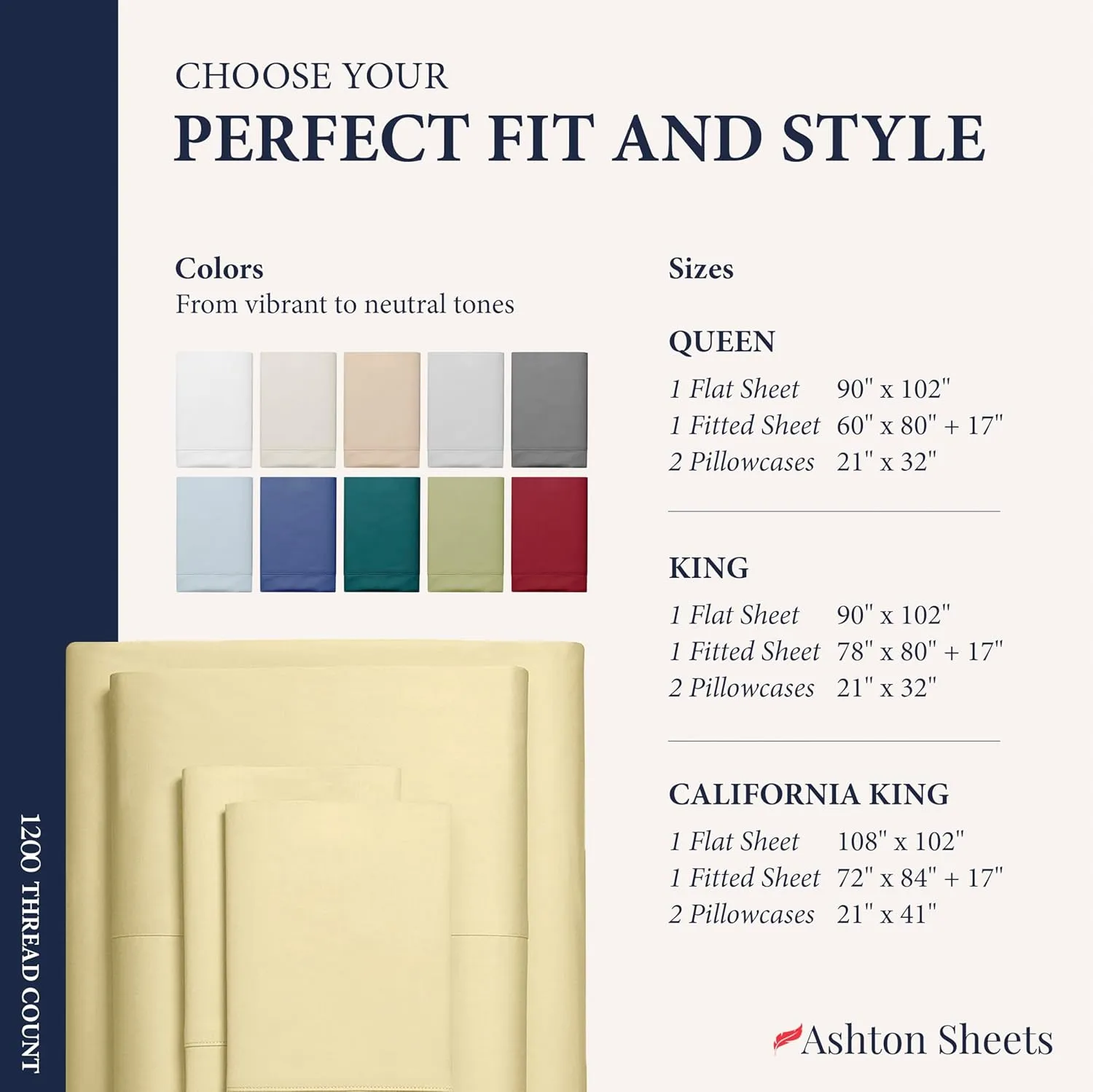 Ashton Sheets 100% Egyptian Cotton Sheets Queen Size - 1200 Thread Count 4 PC Queen Sheet Set Egyptian Cotton, Sateen Weave Luxury Sheets Queen Size, High Thread Count Sheets, 17" Deep Pocket - Beige