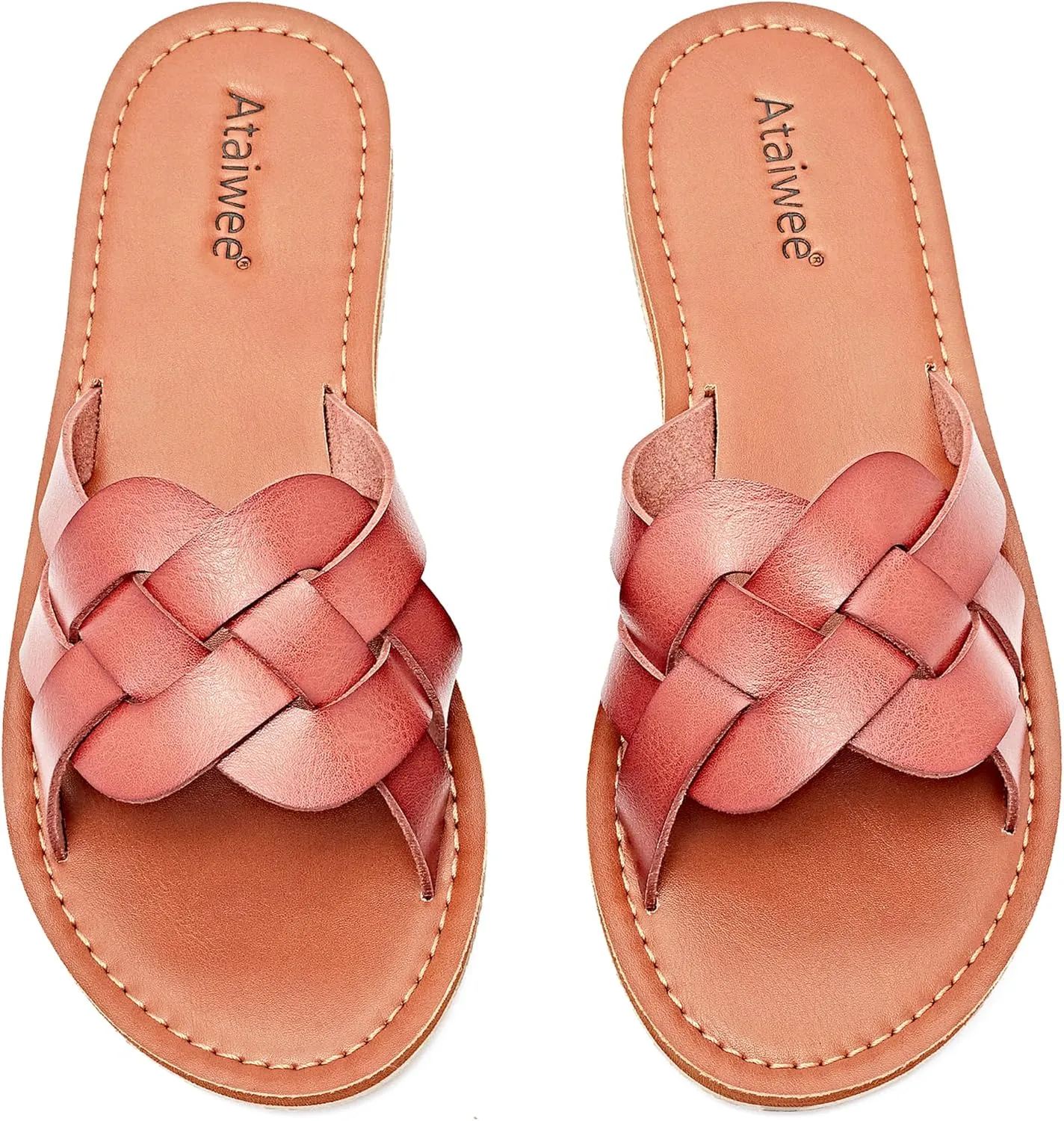 Ataiwee Women's Flat Slide Sandals - Fashion Slip On Flat Summer Shoes.