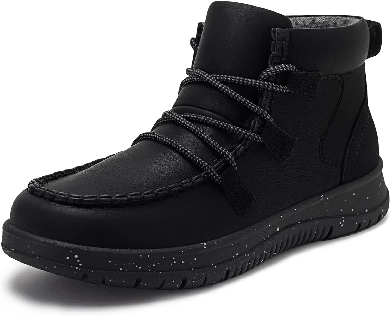 Athlefit Women's Lace Up Ankle Boots Casual Comfortable Lightweight Walking Flat Ankle Booties Boat Shoes Black Size 9